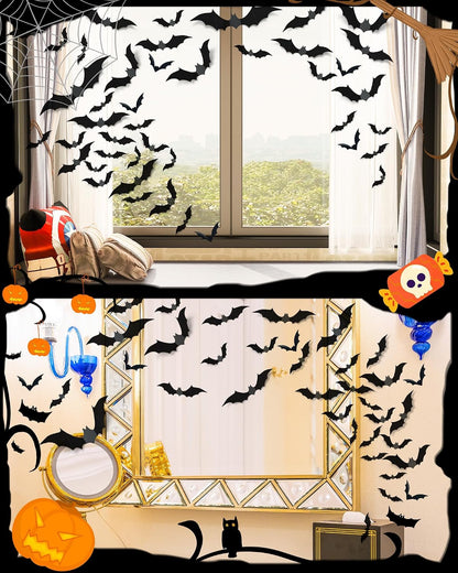 120_Pcs_3D_Halloween_Decorations_Bats_Decor,5_Sizes_Bats_Wall_Decor_Indoor