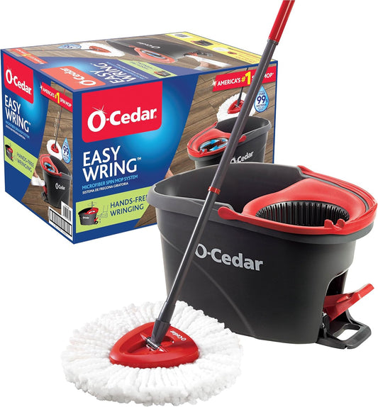 O-Cedar_EasyWring_Microfiber_Spin_Mop,_Bucket_Floor_Cleaning_System,_Red,_Gray,_Standard