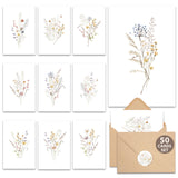 AUDREE Blank Cards with Envelopes and Stickers, Wildflower 50 Pack 3.5x5