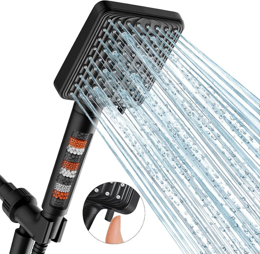 MakeFit_Filtered_Shower_Head_Black_-_6_Modes_High_Pressure_Handheld_Shower_Head_with_Filter_Mineral_Beads,_Detachable_Handheld_Showerhead_Set_with_Stainless_Steel_Hose_and_Shower_Arm_Bracket