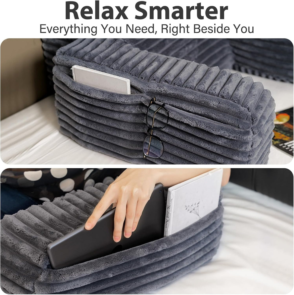 22"_XL_Back_Pillow_for_Bed_Sitting_Up_with_Armrests_&_Big_Pockets_|_Reading_Pillow_for_Bed,_Soft_Back_Support_Chair,_Ideal_for_Watching_TV,_Gaming,_Nursing,_Resting,_Post_Surgery,_Dark_Grey
