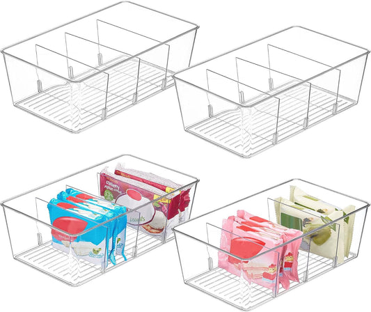 Vtopmart_4_Pack_Food_Storage_Organizer_Bins,_Clear_Plastic,_4_Compartments