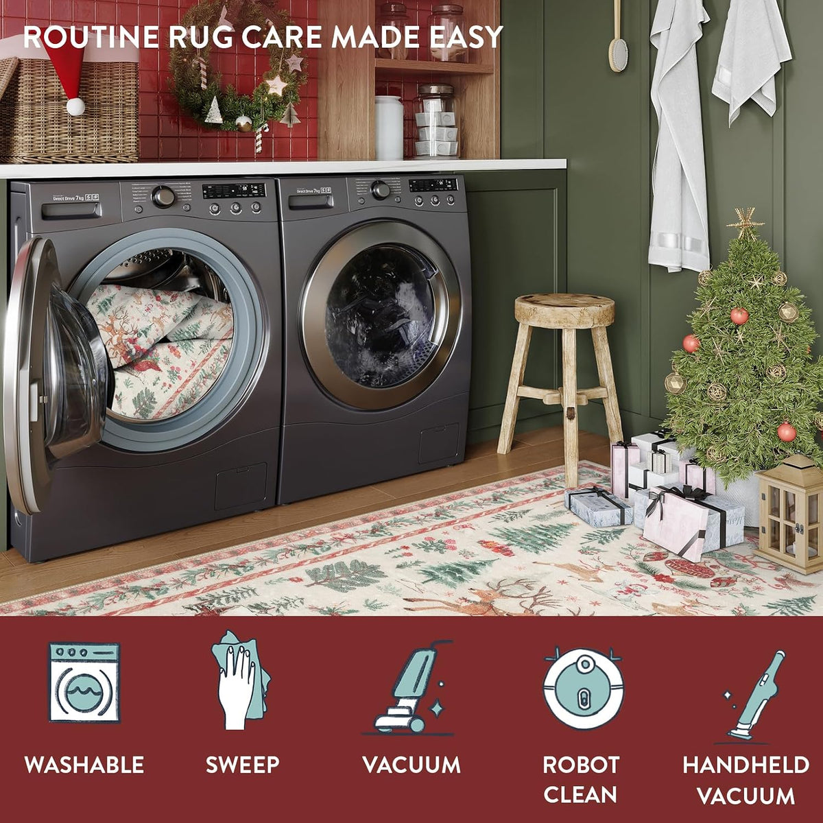 Lahome_Christmas_Runner_Rug_2x8_Beige_Rug_Runners_for_Hallways_Non_Slip,Washable_Kitchen_Bathroom_Runner_Rug,Soft_Christmas_Tree_Santa_Claus_Carpet_Runner_for_Entryway_Holiday_Decor(2'x8',Beige)