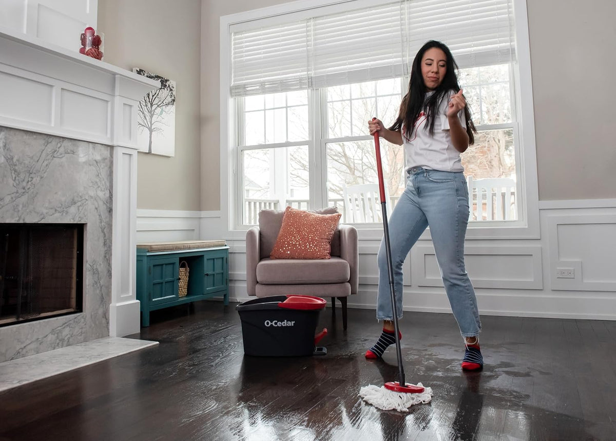 O-Cedar_EasyWring_Microfiber_Spin_Mop_&_Bucket_Floor_Cleaning_System_+_2_Extra_Refills,_Red/Gray