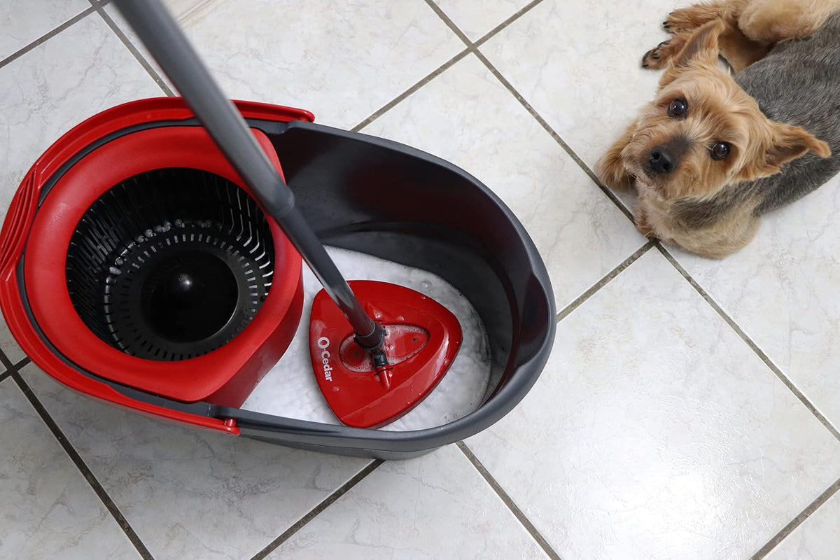 O-Cedar_EasyWring_Microfiber_Spin_Mop_&_Bucket_Floor_Cleaning_System_+_2_Extra_Refills,_Red/Gray