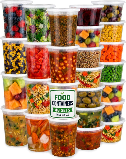 48_Sets_Plastic_Food_Storage_Deli_Containers_w/_Lids_16oz_Pint_&_32oz_Quart
