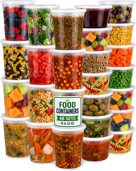 48_Sets_Plastic_Food_Storage_Deli_Containers_w/_Lids_16oz_Pint_&_32oz_Quart