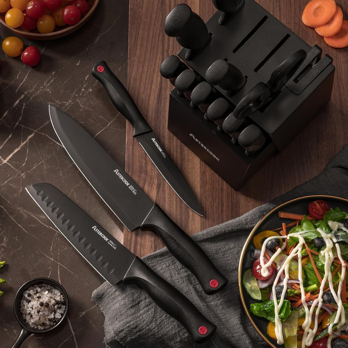 Astercook_Knife_Set_for_Kitchen_with_Block_and_Sharpener_15pcs_German