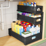 Kitstorack Under Sink Organizer, Height Adjustable Thickened Metal Pull out Cabinet Organizer Shelf, Slide out Storage Drawer Rack for Bathroom Kitchen Pantry Home Laundry Organization