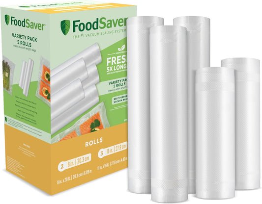 FoodSaver_Custom_Length_Vacuum_Sealer_Bags_Multipack,_5_Count_Rolls_for_Airtight_Food_Storage_and_Sous_Vide_-_Compatible_with_FoodSaver,_8_(2_Pack)_and_11_(3_Pack)