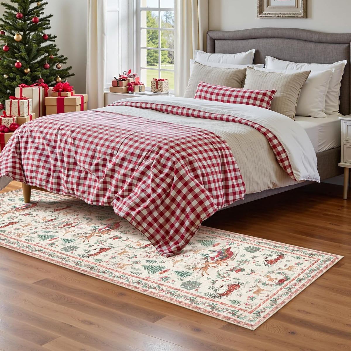 Lahome_Christmas_Runner_Rug_2x8_Beige_Rug_Runners_for_Hallways_Non_Slip,Washable_Kitchen_Bathroom_Runner_Rug,Soft_Christmas_Tree_Santa_Claus_Carpet_Runner_for_Entryway_Holiday_Decor(2'x8',Beige)