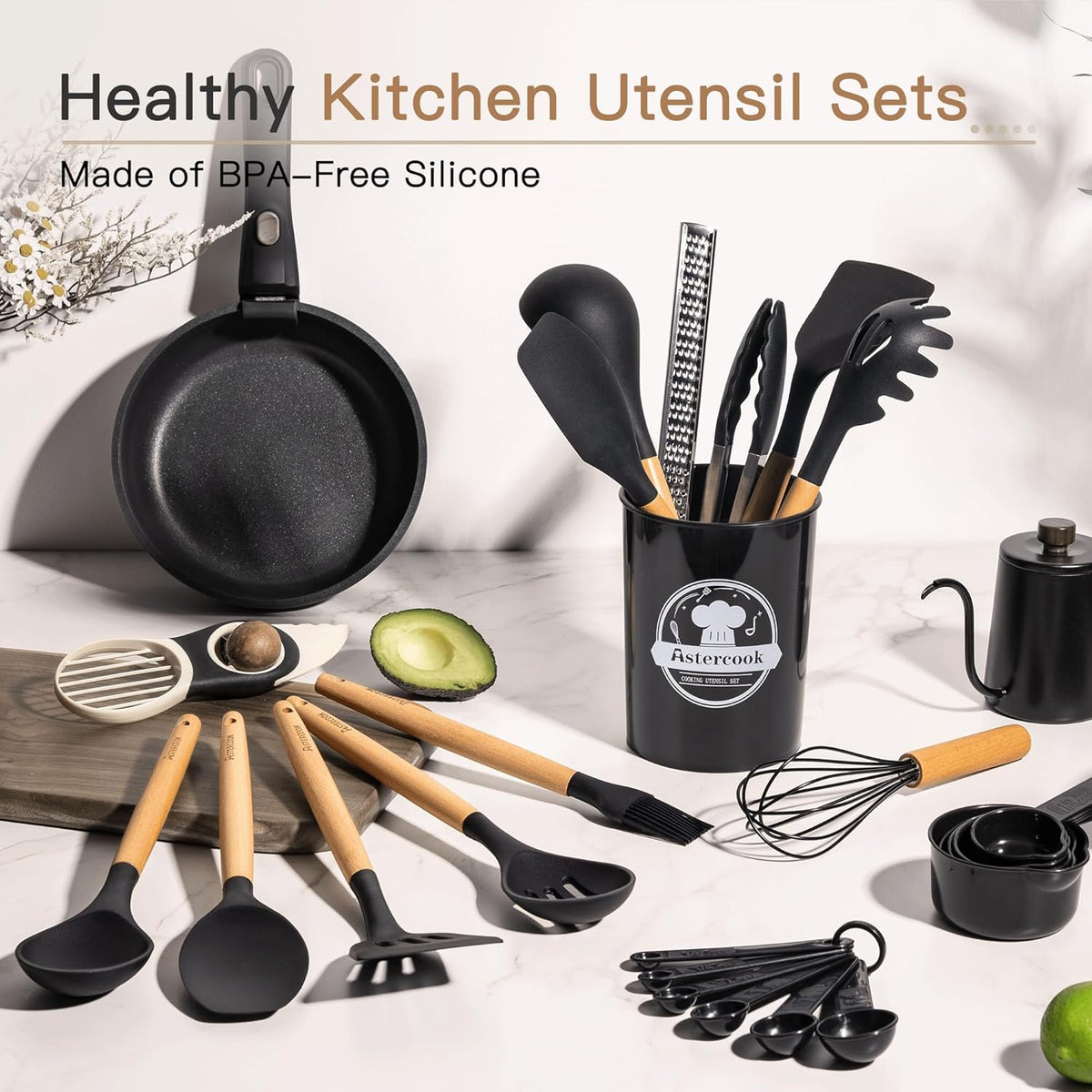 Astercook_39_PCS_Kitchen_Utensils_Set,_Silicone_Cooking_Utensil_Sets_with_Wooden_Handle,_446°F_Heat_Resistant_Food_Grade_Spatula_Set,_BPA_Free_Kitchen_Gadgets_Tools_Set_&_Spoons_for_Nonstick_Cookware