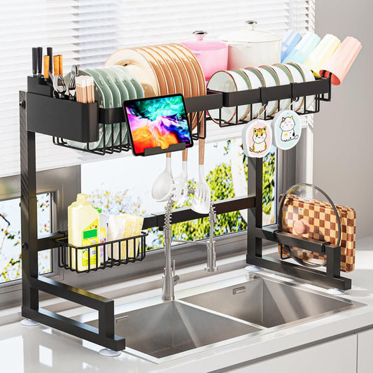 ADBIU_Over_The_Sink_Dish_Drying_Rack_(Expandable_Height_and_Length)_Snap-On_Design_2_Tier_Large_Dish_Rack