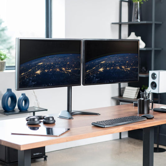VIVO_STAND-V002F_Dual_LED_LCD_Monitor_Free-Standing_Desk_Stand_for_2_Screens_up_to_27_Inch_Heavy-Duty_Fully_Adjustable_Arms_with_Max_VESA_100x100mm