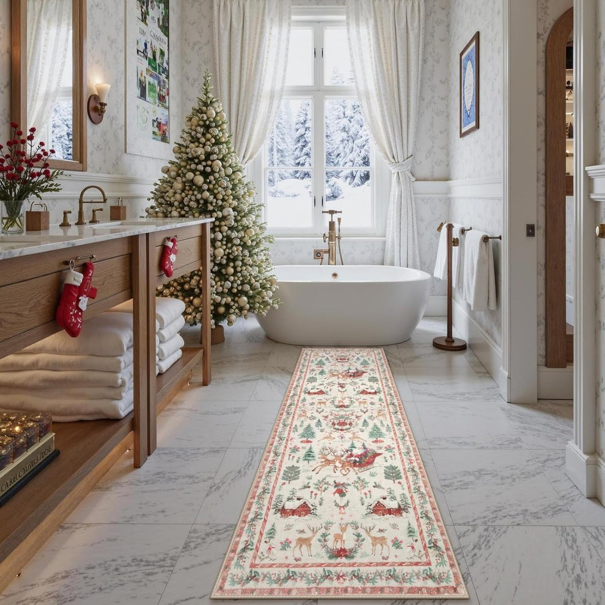 Lahome_Christmas_Runner_Rug_2x8_Beige_Rug_Runners_for_Hallways_Non_Slip,Washable_Kitchen_Bathroom_Runner_Rug,Soft_Christmas_Tree_Santa_Claus_Carpet_Runner_for_Entryway_Holiday_Decor(2'x8',Beige)