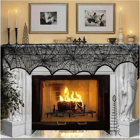 AerWo_Halloween_Decoration_Black_Lace_Spiderweb_Fireplace_Mantle_Scarf_Cover_Festive_Party_Supplies_45_X_243cm_18_x_96_inch