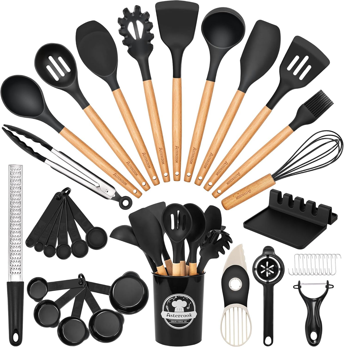 Astercook_39_PCS_Kitchen_Utensils_Set,_Silicone_Cooking_Utensil_Sets_with_Wooden_Handle,_446°F_Heat_Resistant_Food_Grade_Spatula_Set,_BPA_Free_Kitchen_Gadgets_Tools_Set_&_Spoons_for_Nonstick_Cookware