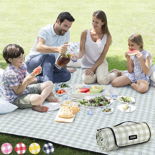 ZAZE_Extra_Large_Picnic_Outdoor_Blanket,_80''x80''_Waterproof_Foldable_Blankets_Gingham_Picnic_Mat_for_Beach,_Camping_Grass_Lawn_Park_Accessories_Cute_Couple_Gifts_Ideas_Wedding_Registry(Green_White)