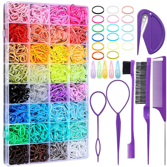 Auroray_32_Colors_Small_Hair_Rubber_Bands_with_16_Styling_Tools,_2000_Pcs_Elastic_Girl_Baby_Hair_Ties,_Mini_Bands_with_Elastic_Cutter,_Hair_Accessories_Xmas_Stuff_for_Girls_Baby_Toddlers_Kids