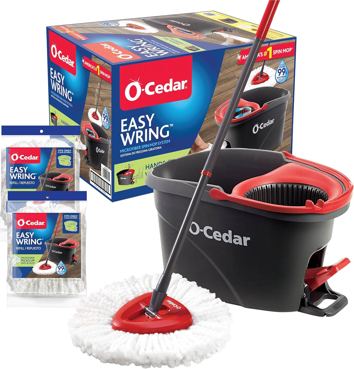 O-Cedar_EasyWring_Microfiber_Spin_Mop_&_Bucket_Floor_Cleaning_System_+_2_Extra_Refills,_Red/Gray