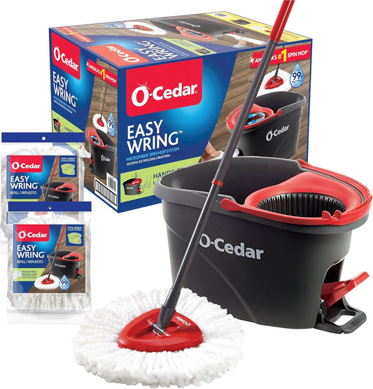 O-Cedar_EasyWring_Microfiber_Spin_Mop_&_Bucket_Floor_Cleaning_System_+_2_Extra_Refills,_Red/Gray