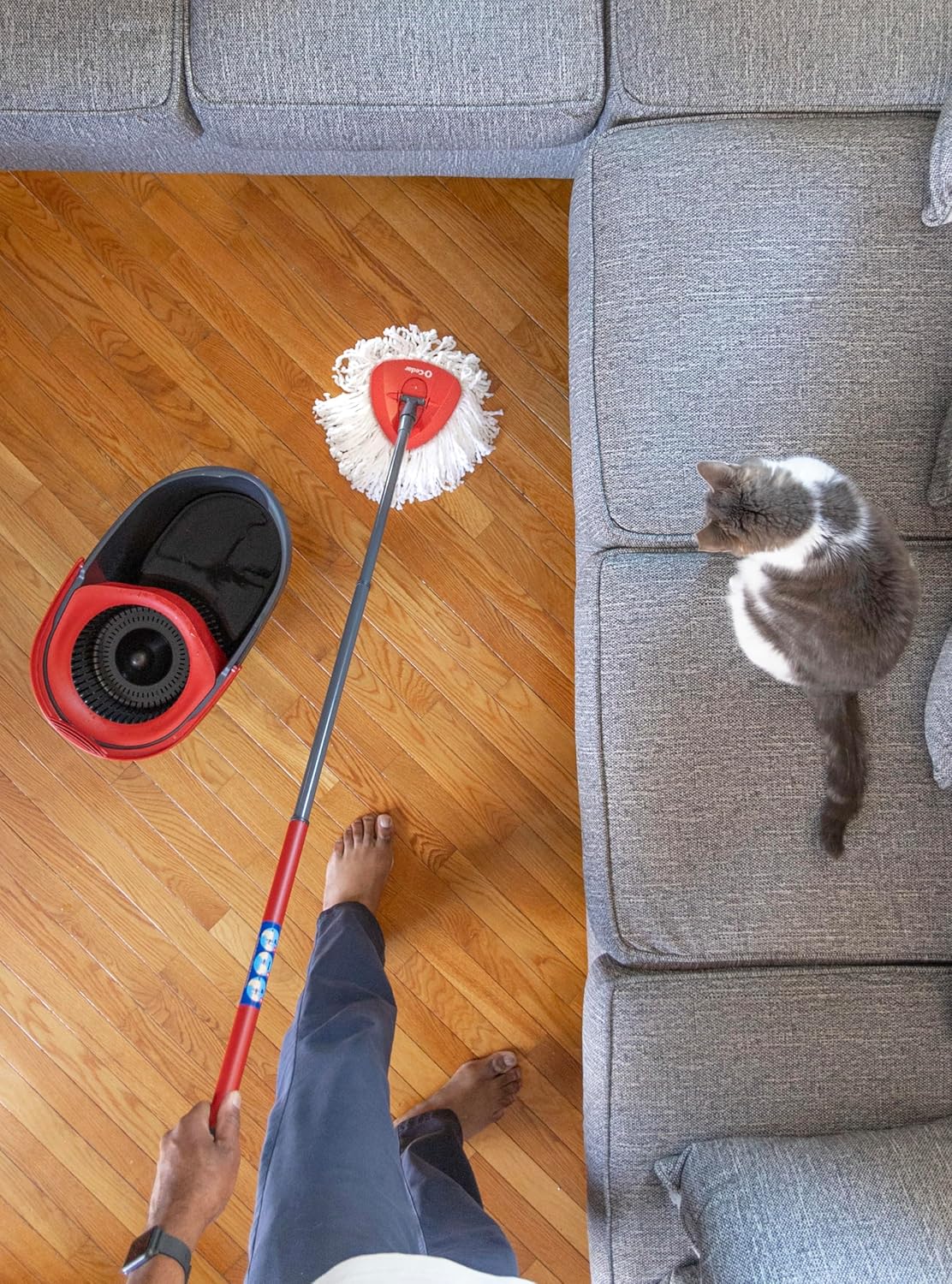 O-Cedar_EasyWring_Microfiber_Spin_Mop_&_Bucket_Floor_Cleaning_System_+_2_Extra_Refills,_Red/Gray