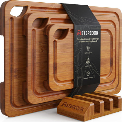 Astercook_Deep-Carbonized_Bamboo_Cutting_Boards_for_Kitchen_with_Wood_Storage_Stand,_Reversible_Charcuterie_&_Chopping_Boards_with_Juice_Grooves_and_Easy-Grip_Handles,_Fathers_Day_Gift_for_Men