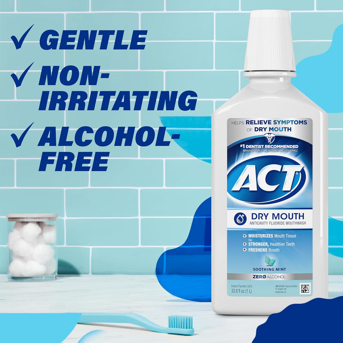 ACT Dry Mouth Anticavity Rinse – Practical Self-Care Gift for Adults with Sensitive Mouths, 33.8 fl. oz.