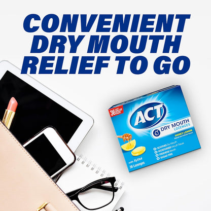 ACT Dry Mouth Lozenges With Xylitol, 36-Count, Sugar Free Honey-Lemon – Backpack Lozenges for Road Trips and Day Hikes