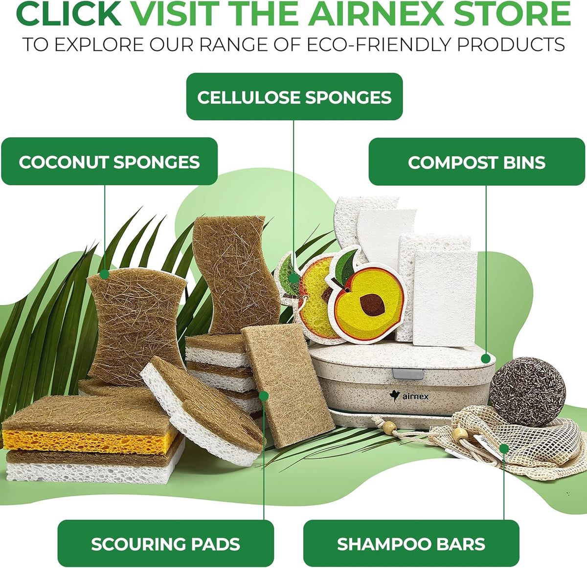 AIRNEX Minimal Waste Dish Sponge for Clean Counters, Breathable Biodegradable Sponge 12-Pack