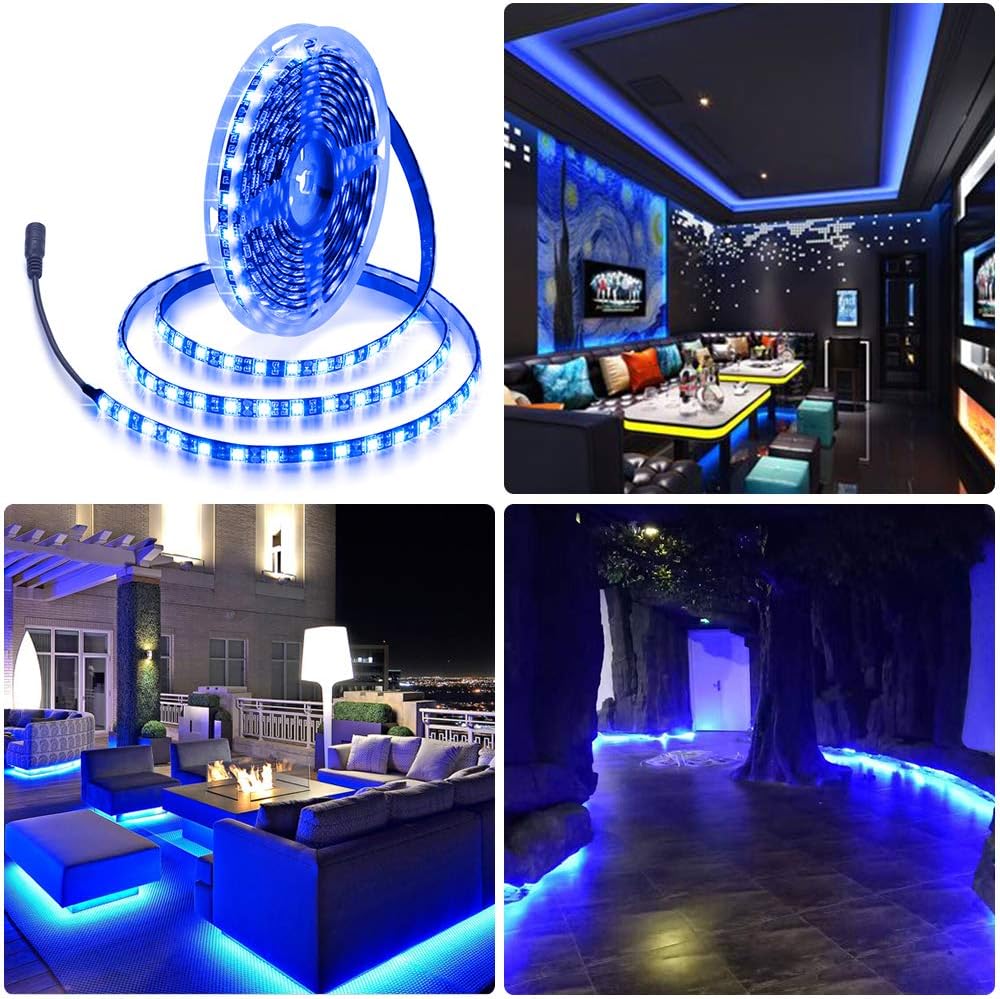 ALITOVE Minimal Blue LED Accent Strip for Modern Interior Edges, 16.4ft Cuttable 12V Flexible