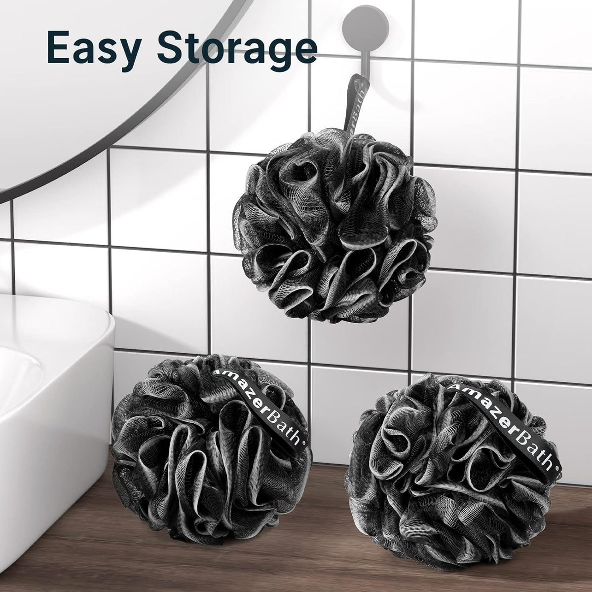 AmazerBath Bath Sponge Trio – Less-Is-More Shower Tool with Quick-Dry Storage for Small Spaces