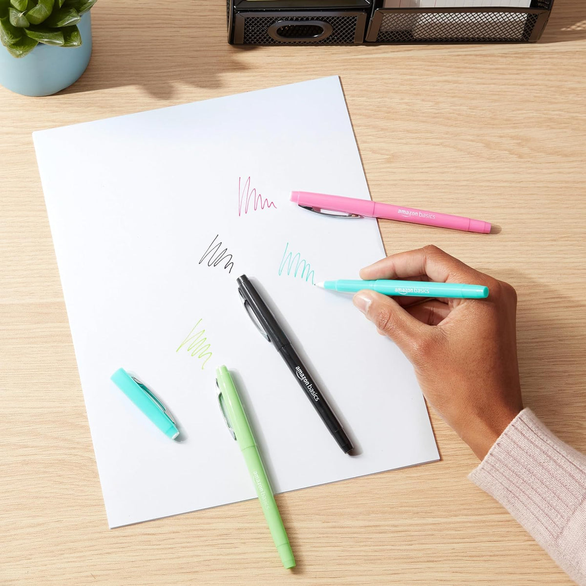 Amazon Basics Felt Tip Marker Pens, Black Ink, Simple Labeling Markers for Clean Desk and Clutter-Free Office, 24-Pack