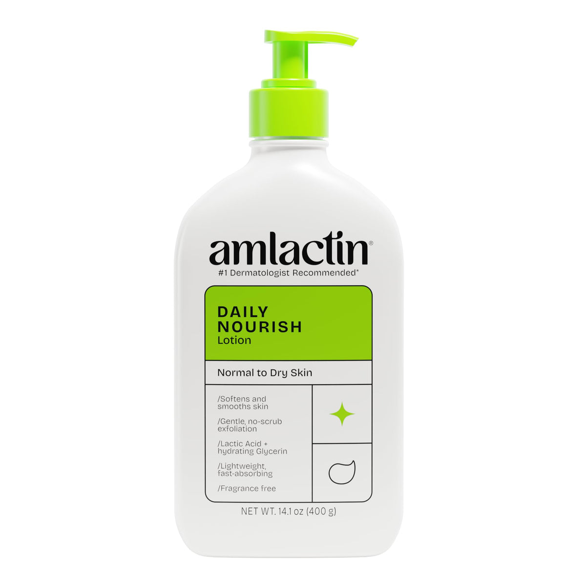 AmLactin Daily Nourish Therapeutic Body Lotion for Dry Skin - No-Scrub Exfoliator and Moisturizer 12% Lactic Acid Lotion, 14.1 oz (Packaging May Vary)