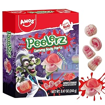 Amos Halloween Body Part Gummies – Hygienic Single-Serve Candy for Children's Birthday Parties, Classroom Goody Bags & Doorstep Treats