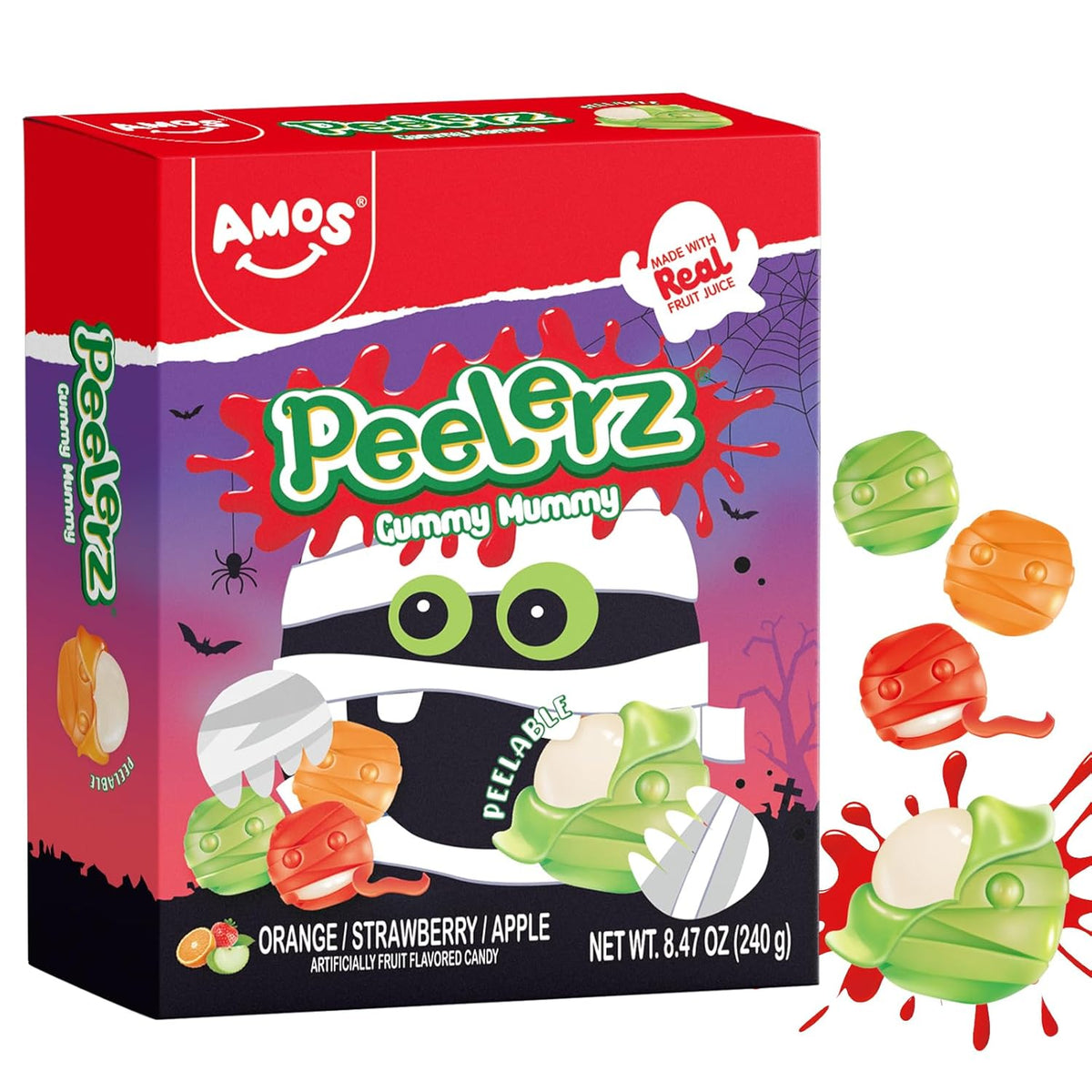 Amos Halloween Body Part Gummies – Hygienic Single-Serve Candy for Children's Birthday Parties, Classroom Goody Bags & Doorstep Treats