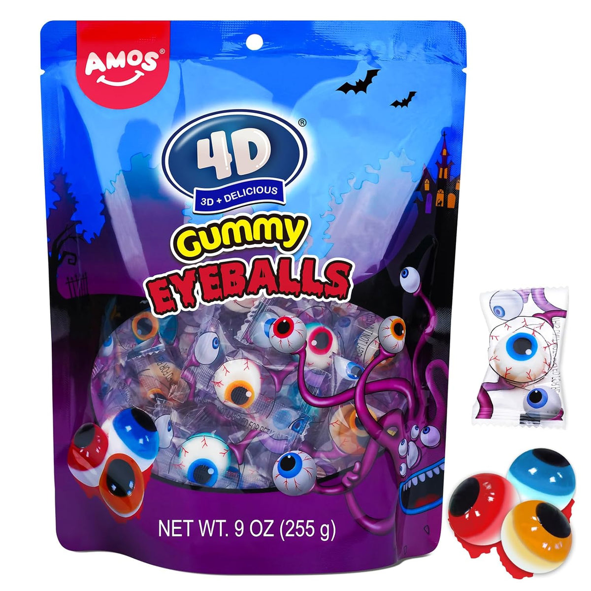 Amos Halloween Body Part Gummies – Hygienic Single-Serve Candy for Children's Birthday Parties, Classroom Goody Bags & Doorstep Treats