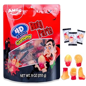 Amos Halloween Body Part Gummies – Hygienic Single-Serve Candy for Children's Birthday Parties, Classroom Goody Bags & Doorstep Treats