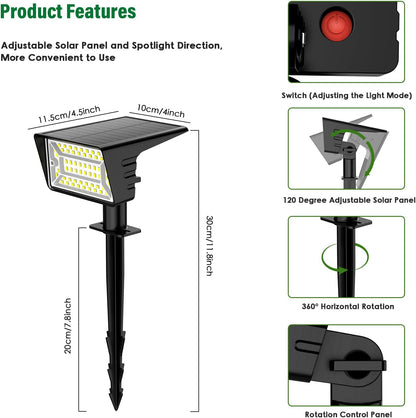 Aogek Solar Spot Lights for Safer Nighttime Navigation — Adjustable Aim, Long Stakes and Sturdy ABS Housing, 4 Pack