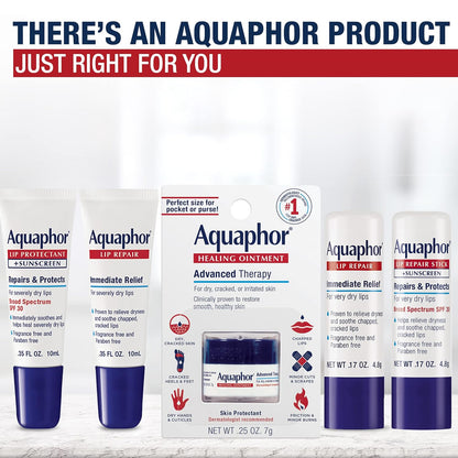Aquaphor Lip Repair Stick with Jojoba Oil and Shea Butter – Portable Lip Balm for Patio and Outdoor Dining Days, 4-Pack