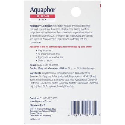 Aquaphor Lip Repair Stick with Jojoba Oil and Shea Butter – Portable Lip Balm for Patio and Outdoor Dining Days, 4-Pack