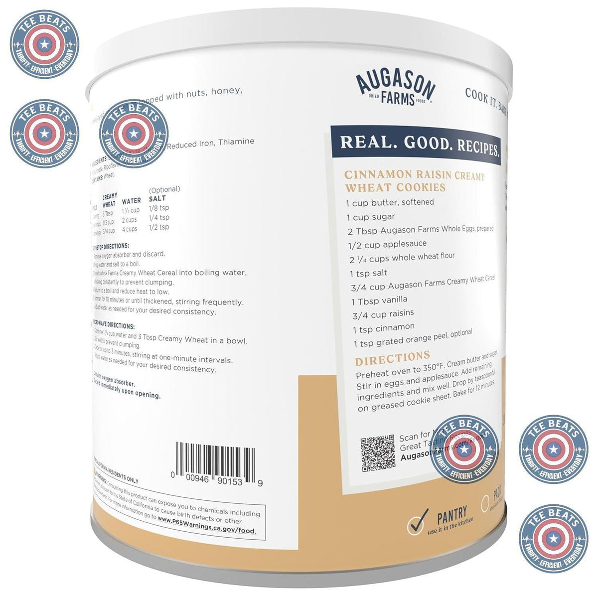 Augason Farms Creamy Wheat Cereal Bulk Can – Affordable Pantry Staple for Inflation-Smart Meal Planning, 6,480 Calories