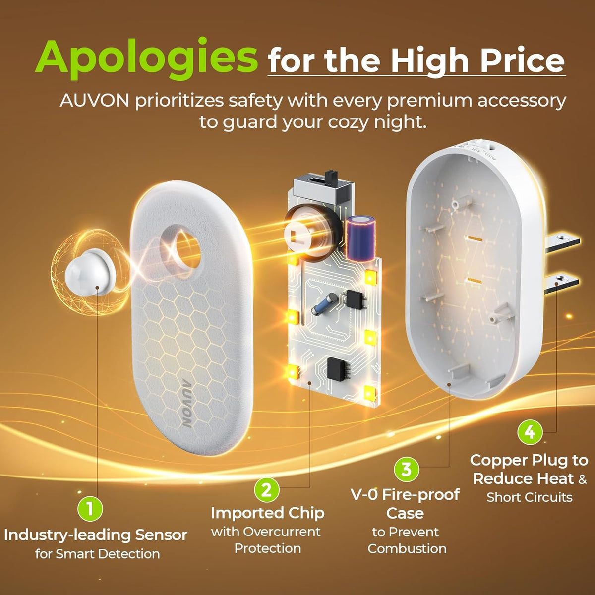 AUVON Plug in Night Light 4 Pack – Cool White Motion Activated LED for Children's Room, Stairs and Late Night Bathroom Trips