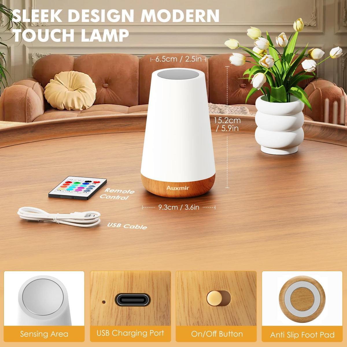 Auxmir Color Changing Bedside Lamp – Romantic Valentine's Day Gift for Her with 256 Light Combinations and Touch Control