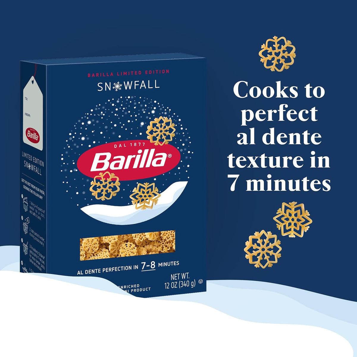 Barilla Holiday Snowflake Pasta, 12 Ounce – Ready-to-Give Hostess Gift with Built-In Festive Tag for Christmas Party Drop-By