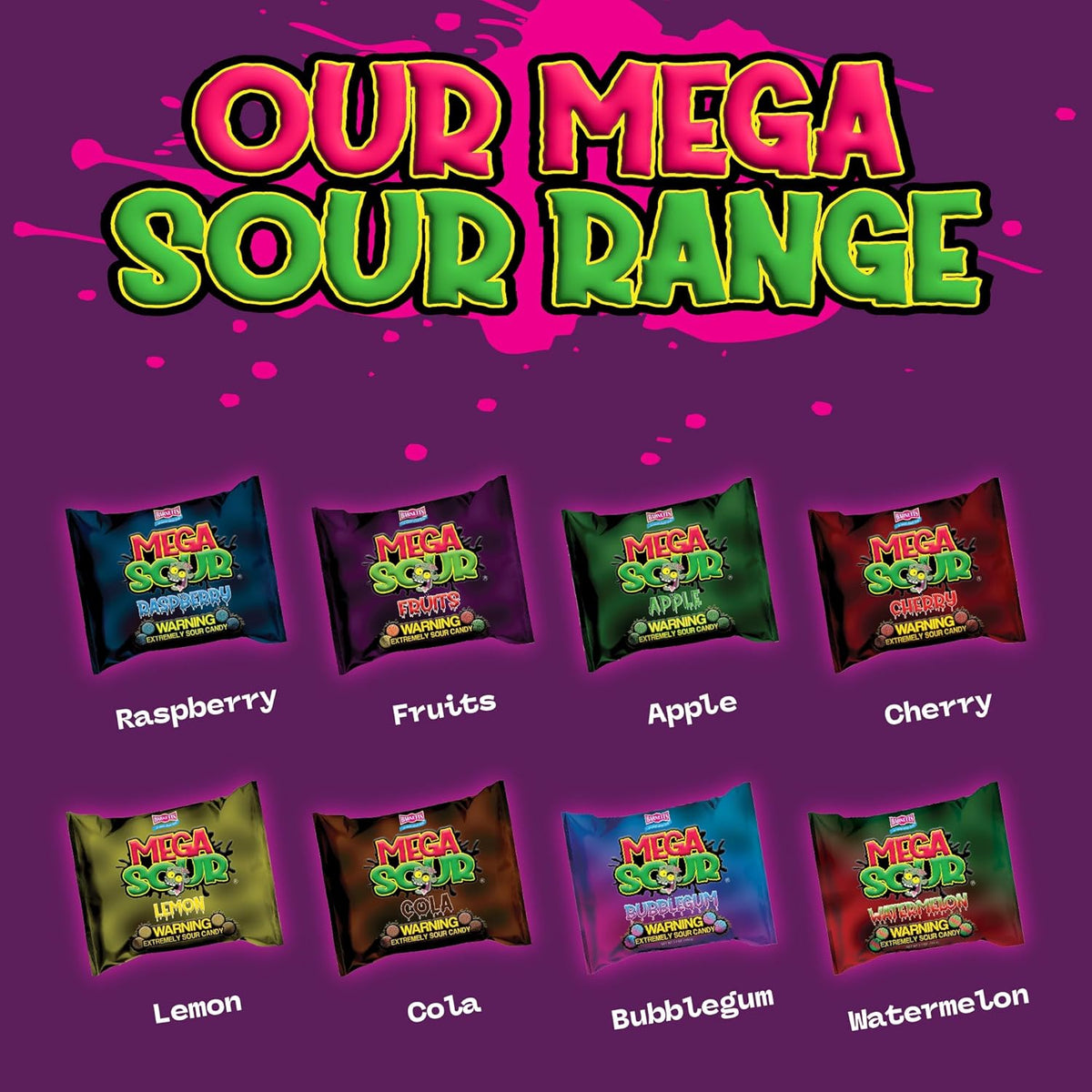 Barnetts Mega Sour Candy Fruits 227g – Outdoor Movie Night and Garden Party Sour Snack Mix, Easy Carry Bag