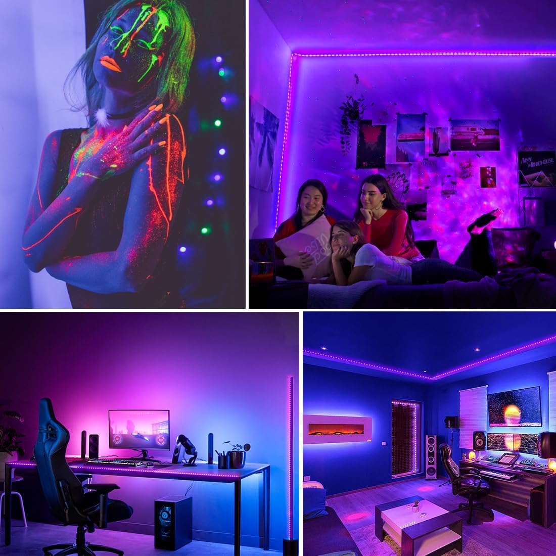 Blacklight LED Strip – Cool to Touch UV Light for Party and Bedroom Use, 60-Second Delay-Off Timer