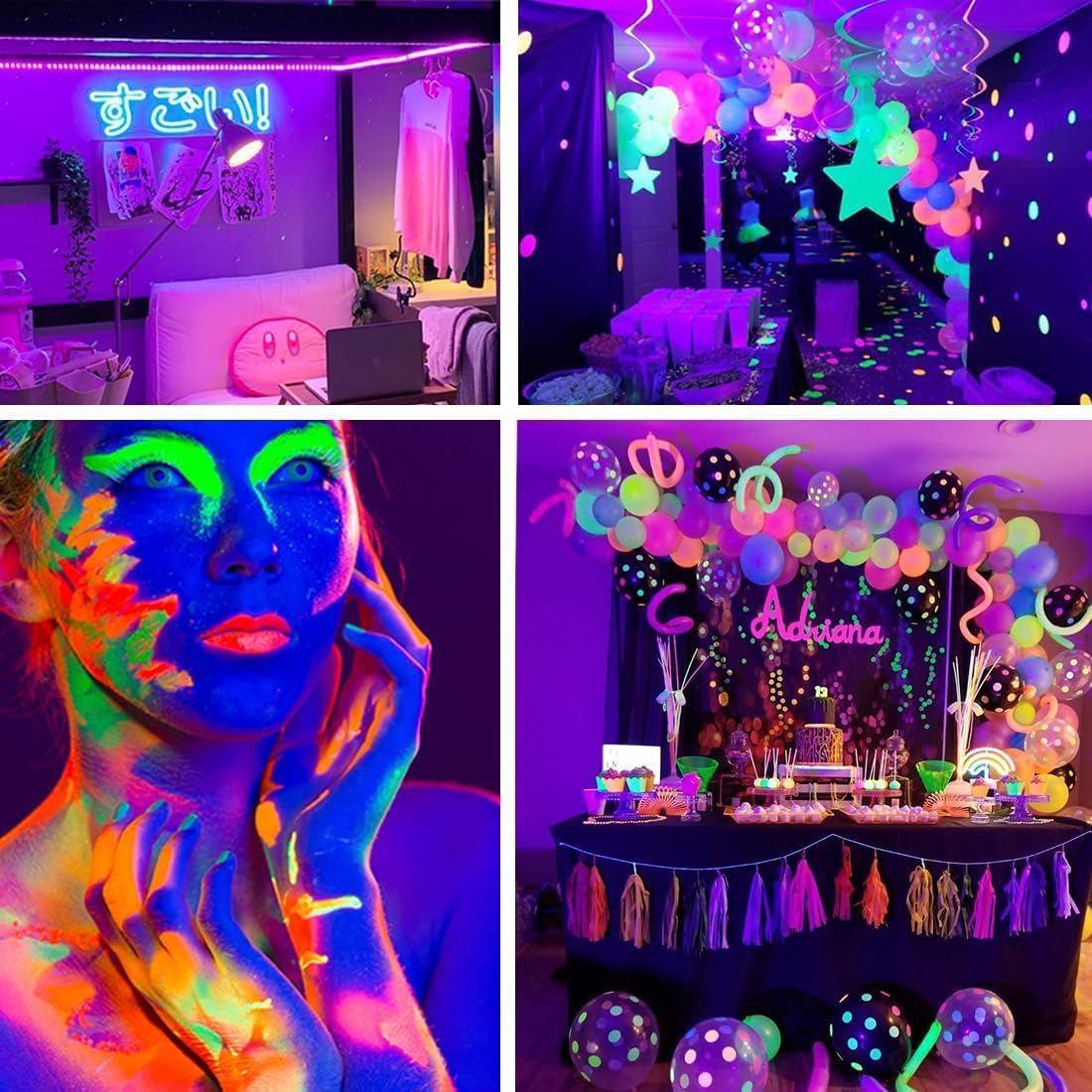 Blacklight LED Strip – Cool to Touch UV Light for Party and Bedroom Use, 60-Second Delay-Off Timer