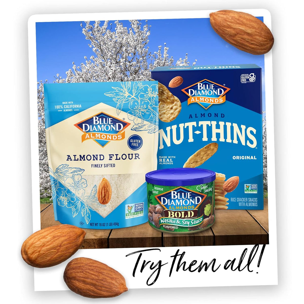 Blue Diamond Almonds BOLD Wasabi & Soy Flavored Snack Nuts, 6 oz Resealable Can for Hiking Trails, Picnic Baskets and Park Days