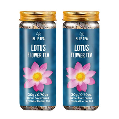 BLUE TEA - Pink Lotus Flower Tea - 1.40 Oz - 20 Cups | SUPER ANTIOXIDANT | Refreshing - Herbal Tea - Caffeine Free - Flower Based - Detox - Non Bitter - Non-GMO | Pet Jar Packaging